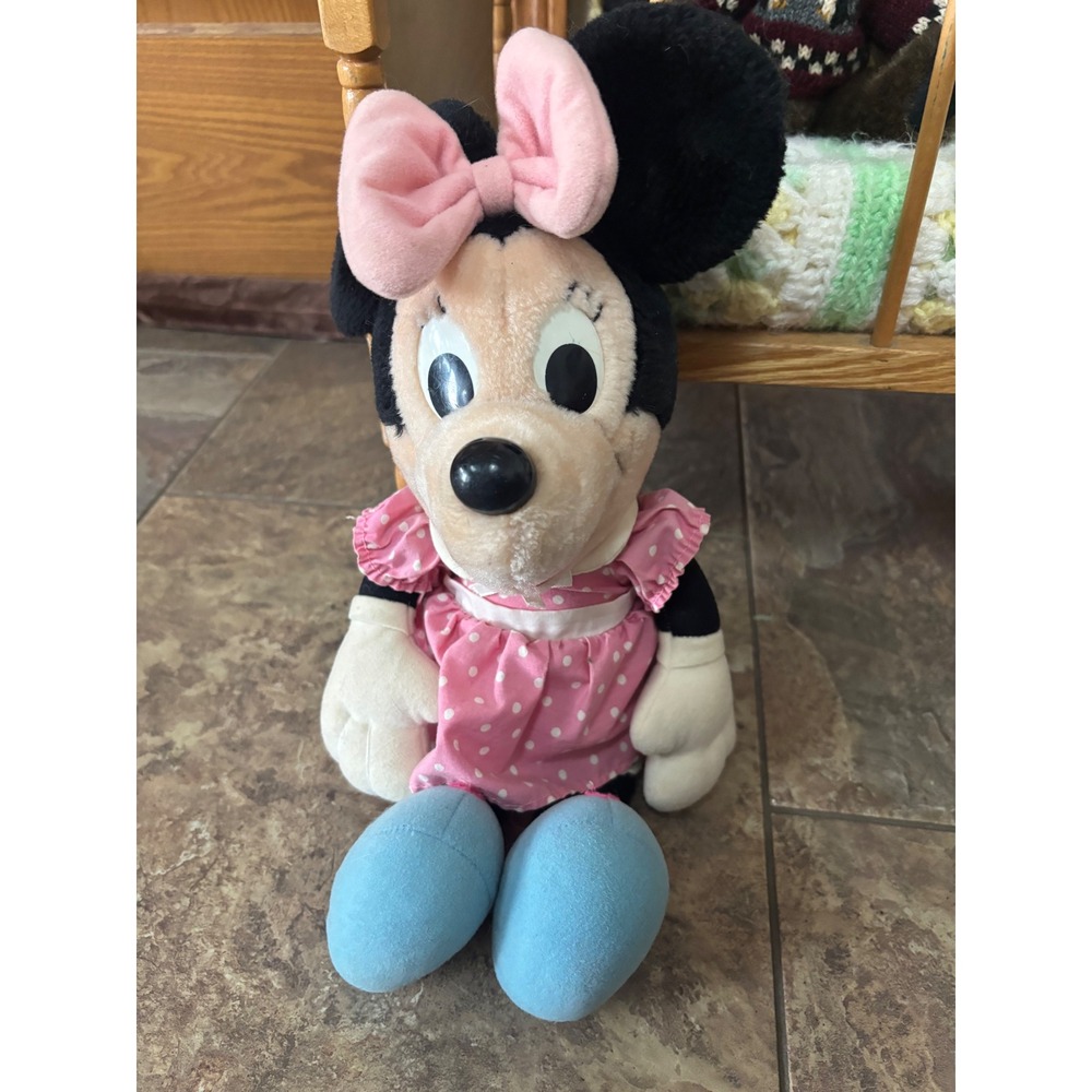 Vintage Disneyβ Minnie Mouse Plush Pink Polka Dot Dress Stuffed Animal 18 Inch